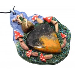 Ceramic Faerie Toadstool with Bumble Bee Jasper Wall Art 58
